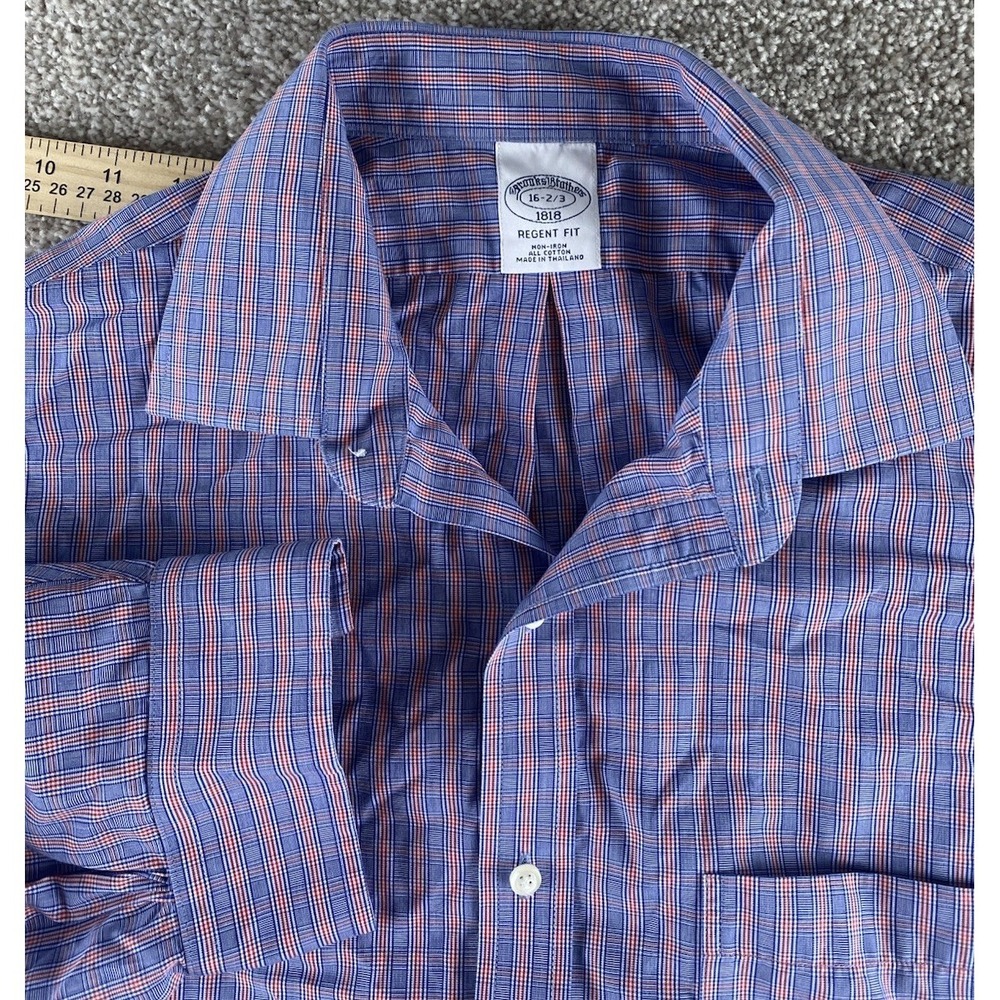 Brooks Brothers Regent Blue/Red Plaid Shirt 16-32/33 Non Iron Cotton Mens L Prep